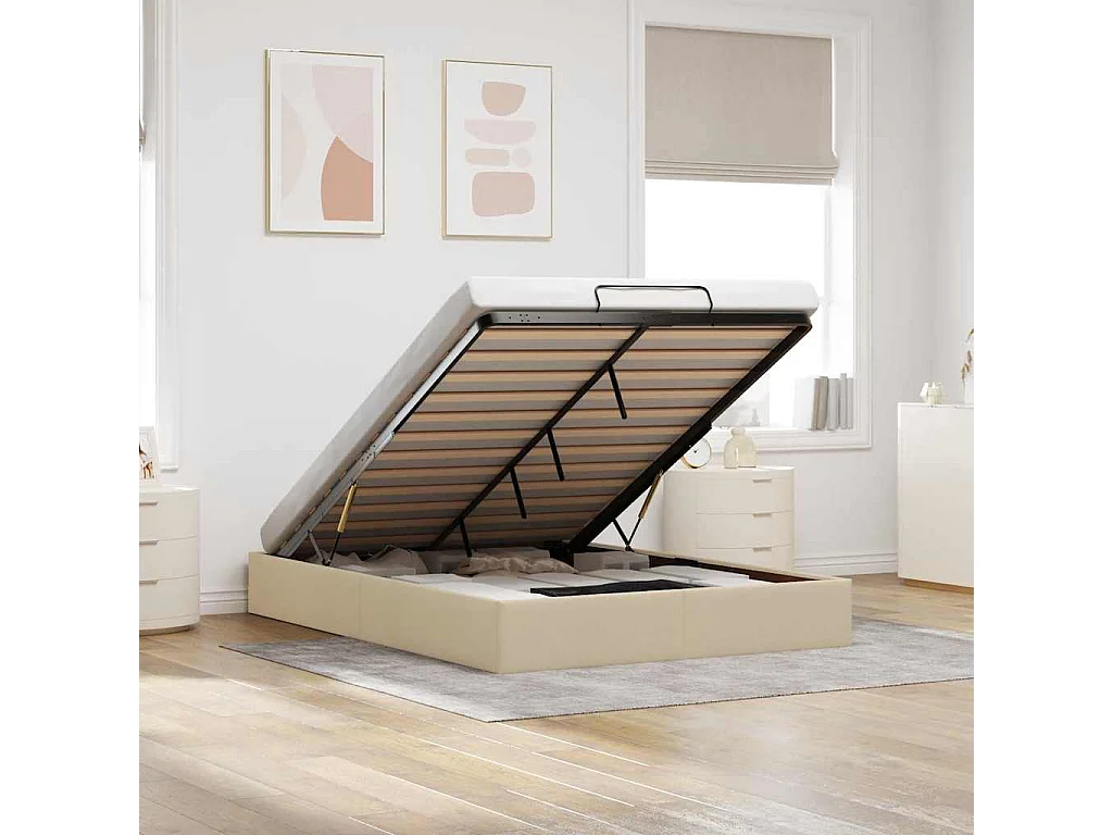 Lit double | Lit adulte | Cadre de lit ottoman crème 140x200 cm tissu