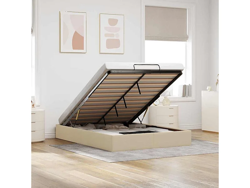 Lit double | Lit adulte | Cadre de lit ottoman crème 140x200 cm tissu