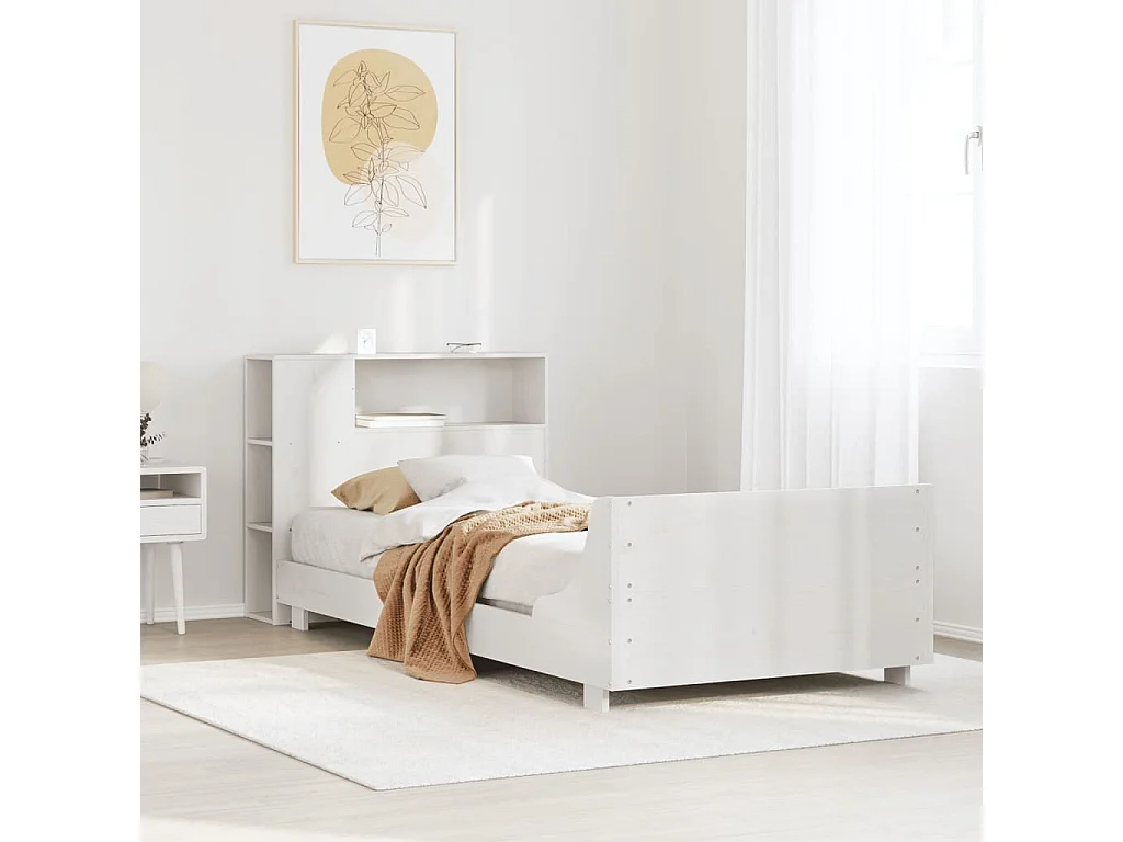 Lit simple | Lit adulte, enfant | Cadre de lit blanc 90x200 cm bois de pin massif