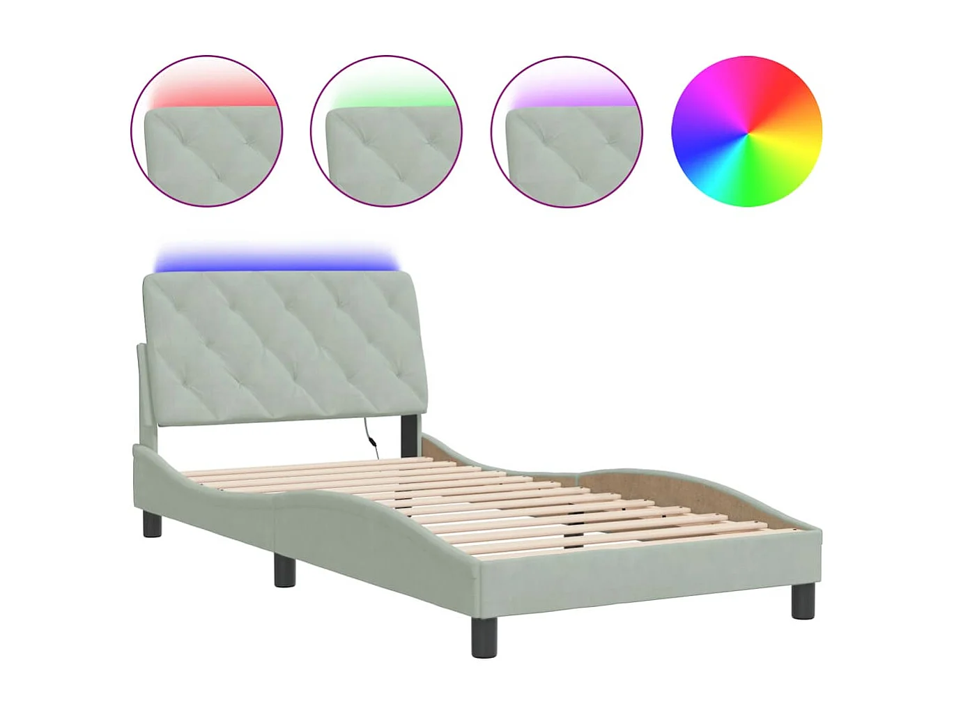 Bedframe | Eenpersoonsbed met LED zonder matras fluweel lichtgrijs 100x200 cm