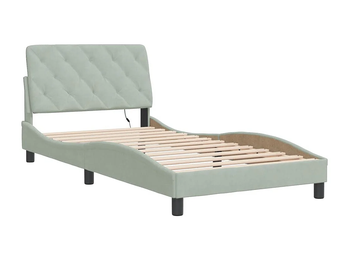 Bedframe | Eenpersoonsbed met LED zonder matras fluweel lichtgrijs 100x200 cm