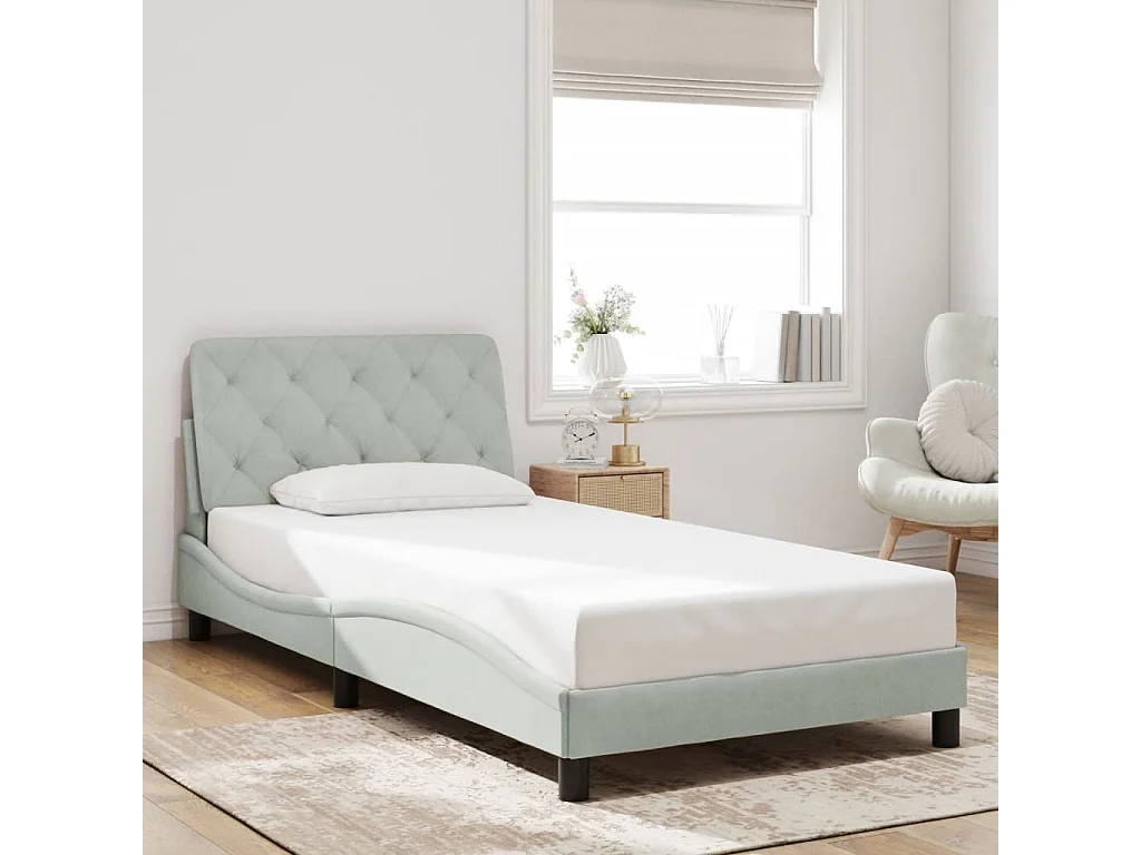 Bedframe | Eenpersoonsbed met LED zonder matras fluweel lichtgrijs 100x200 cm