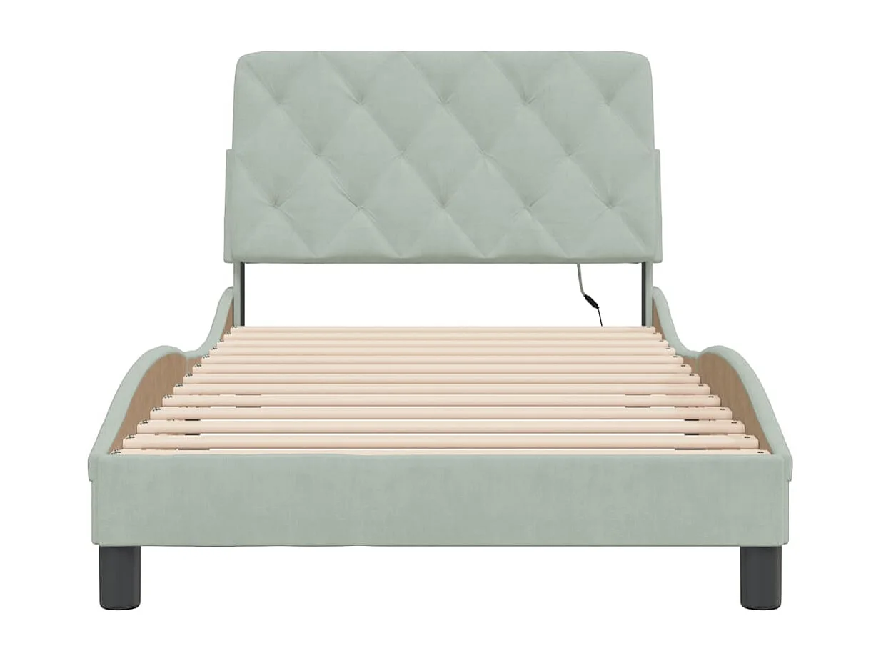 Bedframe | Eenpersoonsbed met LED zonder matras fluweel lichtgrijs 100x200 cm