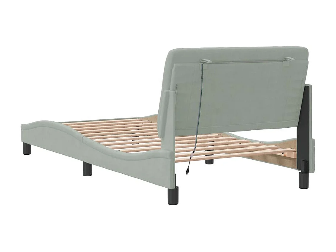 Bedframe | Eenpersoonsbed met LED zonder matras fluweel lichtgrijs 100x200 cm