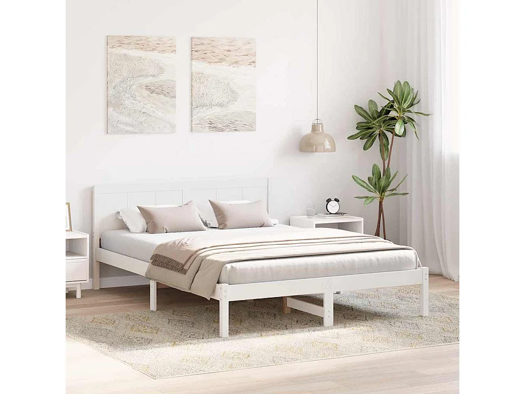 Lit double | Lit adulte | Cadre de lit Blanc 150x200 cm Bois de pin massif
