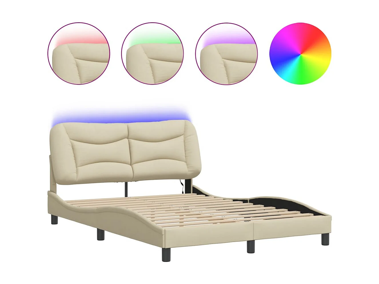 Lit double | Lit adulte | Cadre de lit avec LED crème 140x190 cm tissu