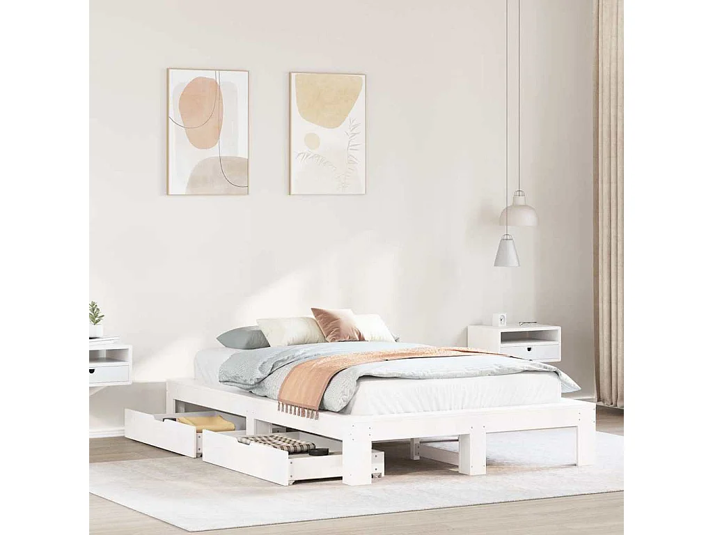 Lit simple | Lit adulte, enfant | Cadre de lit blanc 120x200 cm bois de pin massif