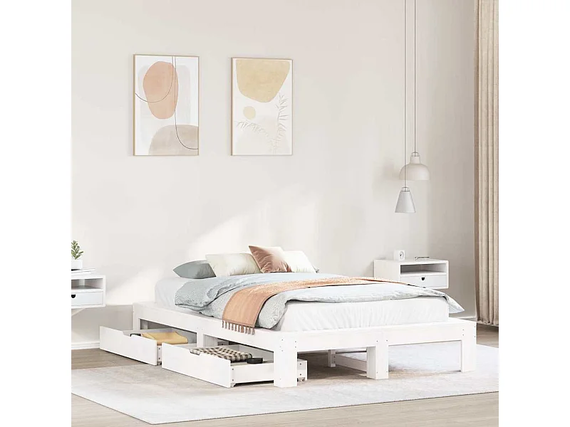 Letto per adulti | Letto singolo | Giroletto senza Materasso Bianco 120x200 cm Legno Massello Pino