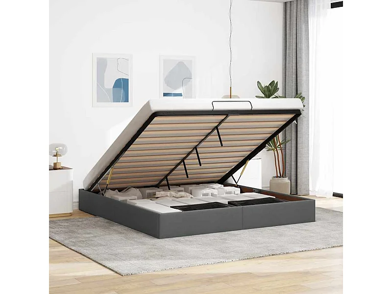 Lit double | Lit adulte | Cadre de lit ottoman gris foncé 180x200 cm tissu