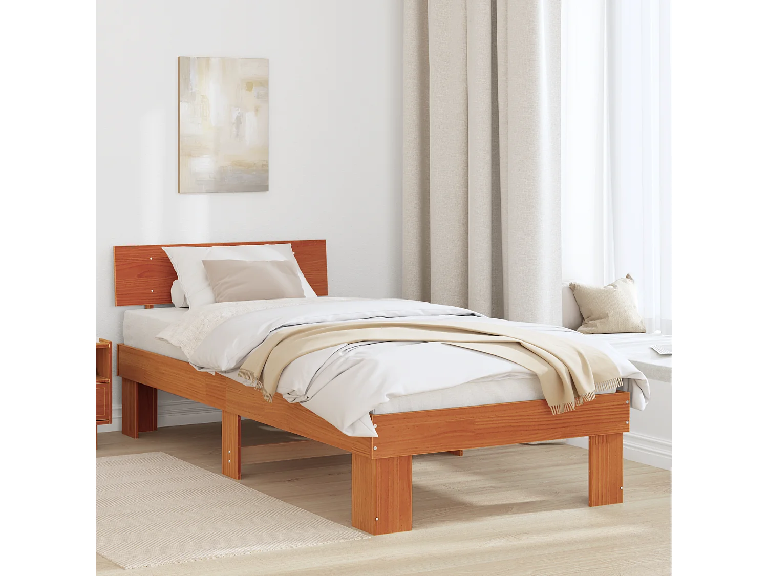 Lit simple | Lit adulte, enfant | Cadre de lit Marron cire 100x200 cm Bois massif en pin