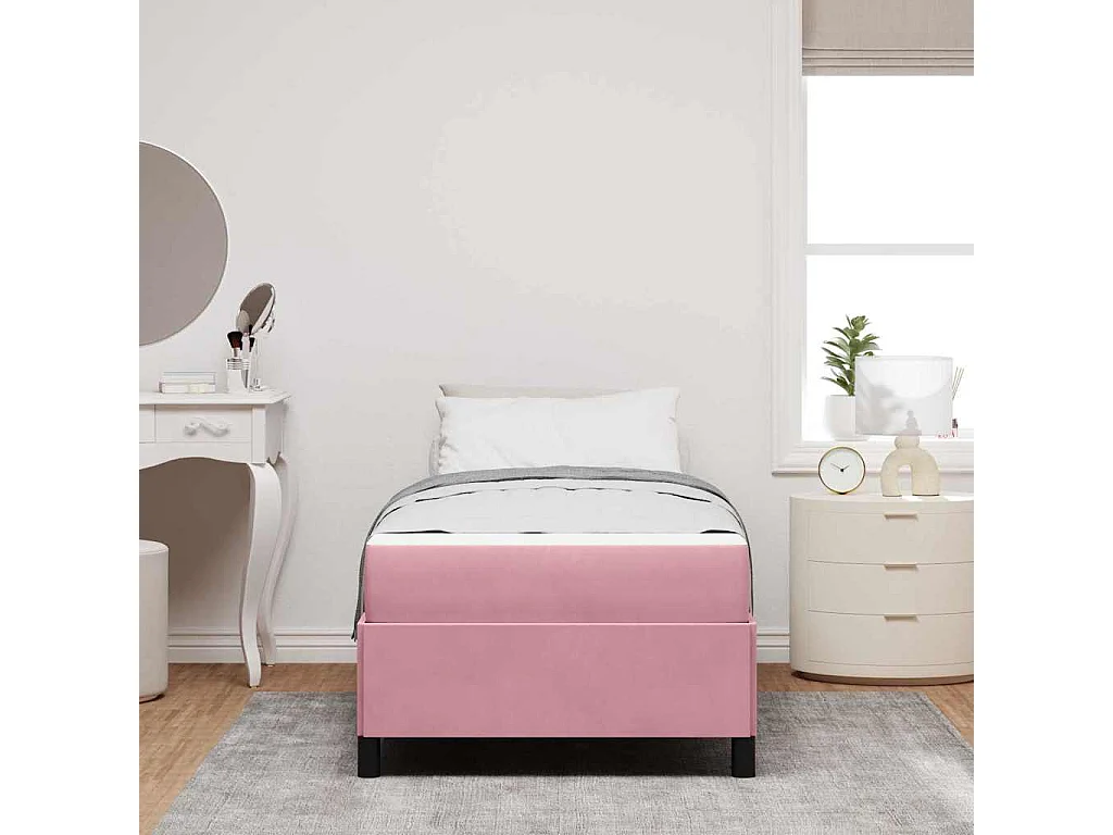 Lit simple | Lit adulte, enfant | Cadre de lit avec matelas Rose et blanc 80x200 cm Velours