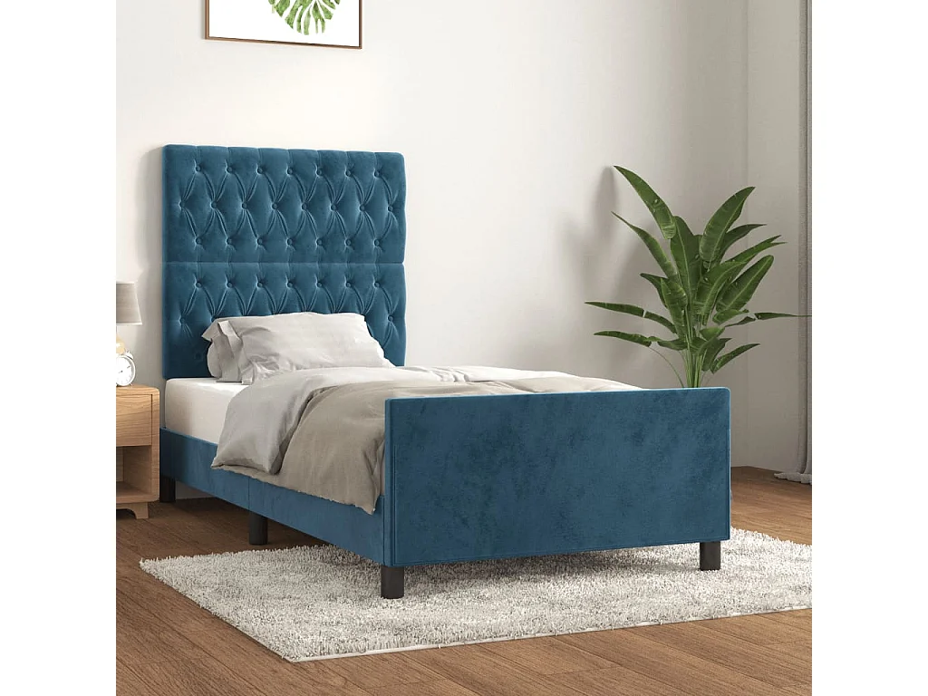 Lit simple | Lit adulte, enfant | Cadre de lit bleu foncé 90x200 cm velours