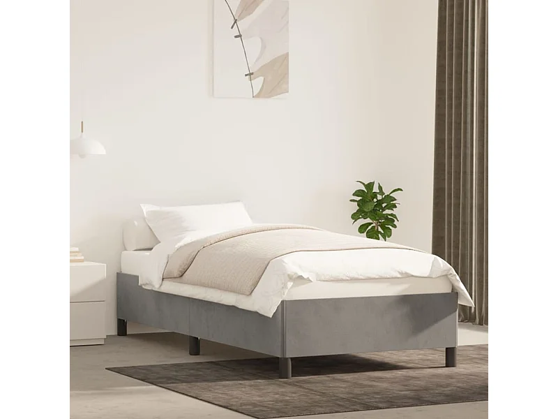 Lit simple | Lit adulte, enfant | Cadre de lit gris clair 100x200 cm velours