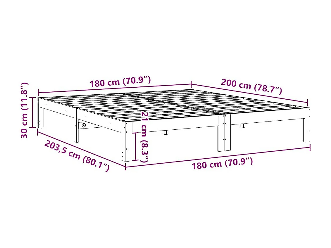 Lit double | Lit adulte | Cadre de lit 180x200 cm bois massif de pin