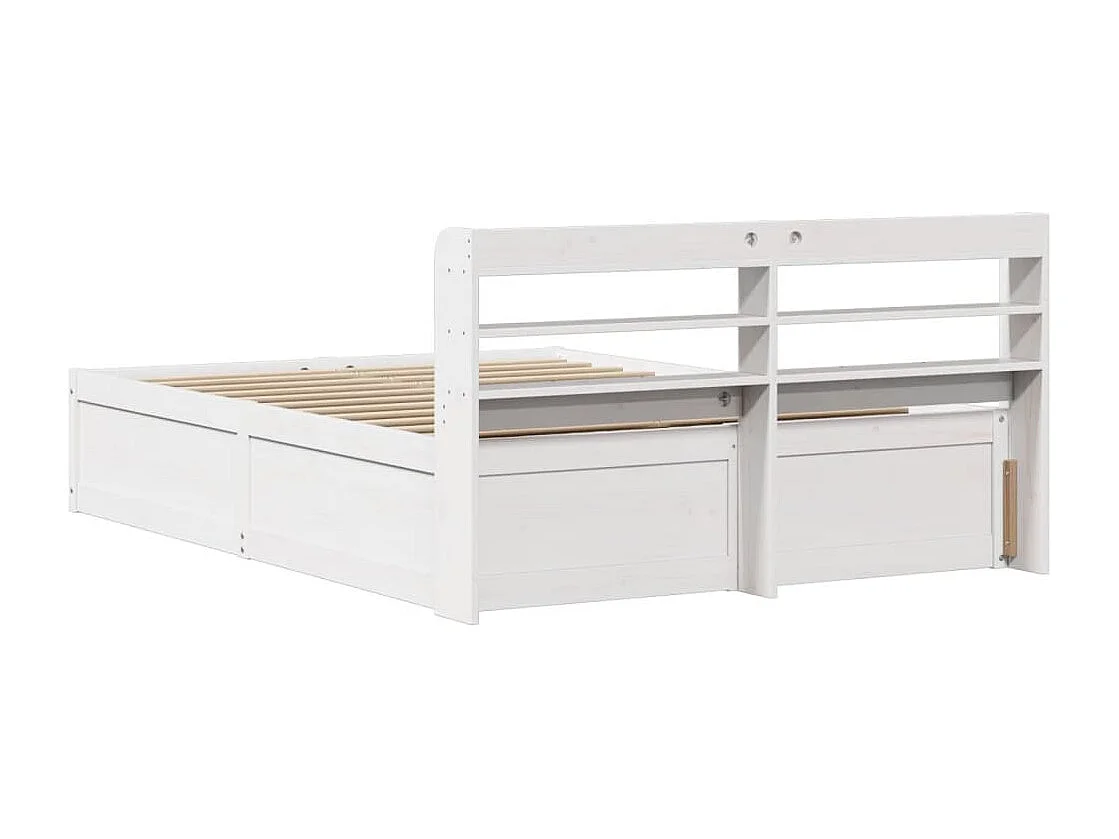 Letto per adulti | Letto matrimoniale | Giroletto con Testiera Bianco 160x200 cm Legno Massello di Pino