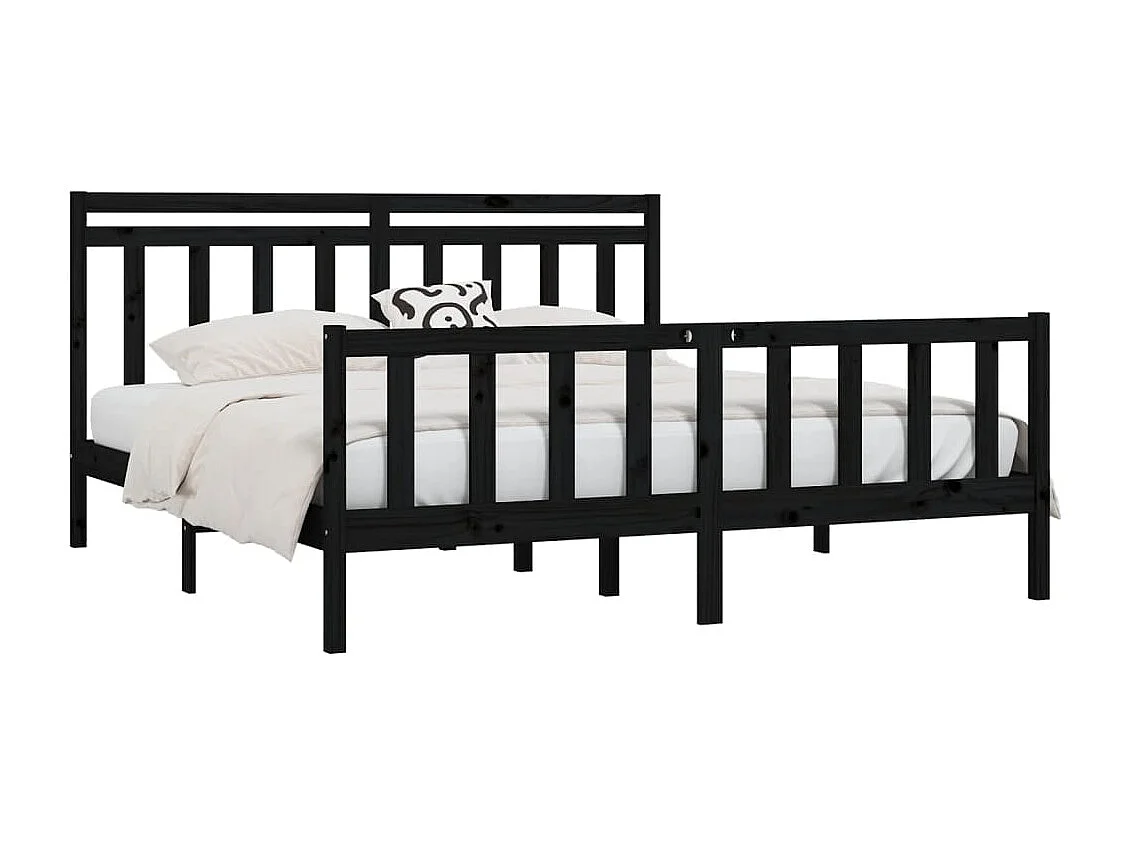Lit double | Lit adulte | Cadre de lit noir bois massif de pin 200x200 cm