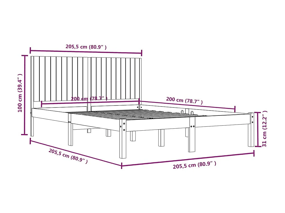 Lit double | Lit adulte | Cadre de lit blanc 200x200 cm bois massif de pin