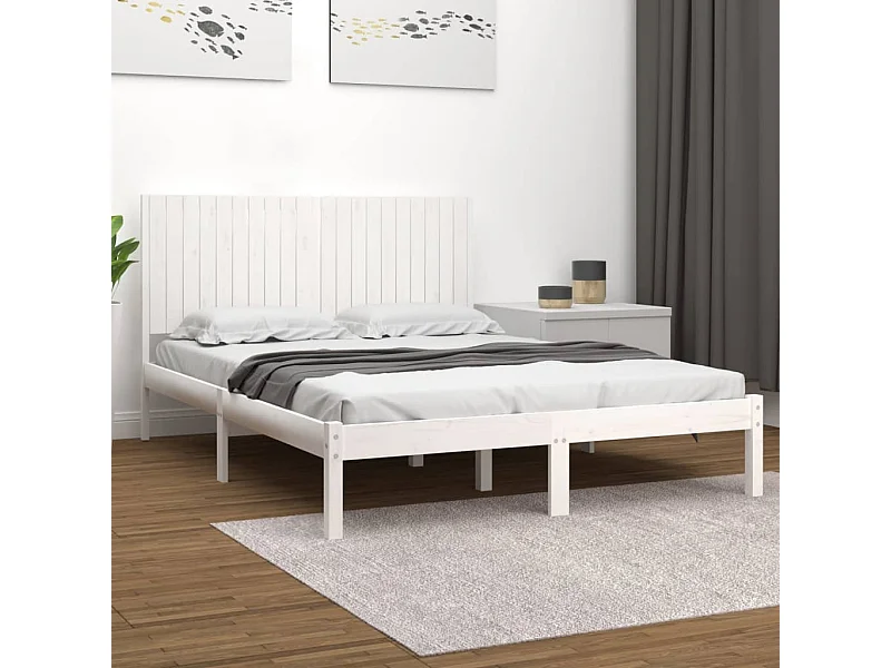 Lit double | Lit adulte | Cadre de lit blanc 200x200 cm bois massif de pin