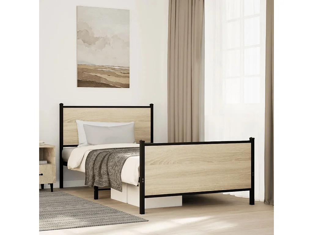 Lit simple | Lit adulte, enfant | Cadre de lit en métal chêne sonoma 107x203 cm