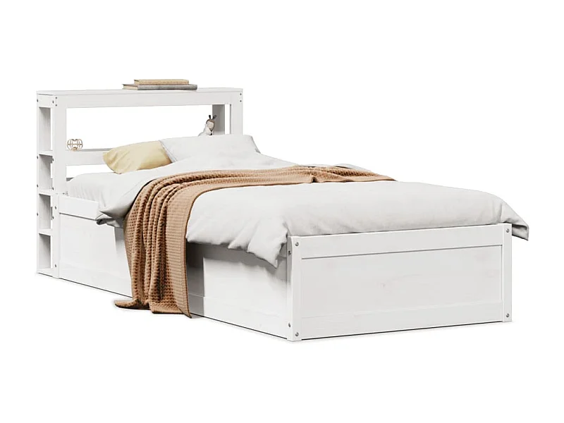 Letto per adulti | Letto singolo | Giroletto con Testiera Bianco 90x200 cm Legno Massello di Pino