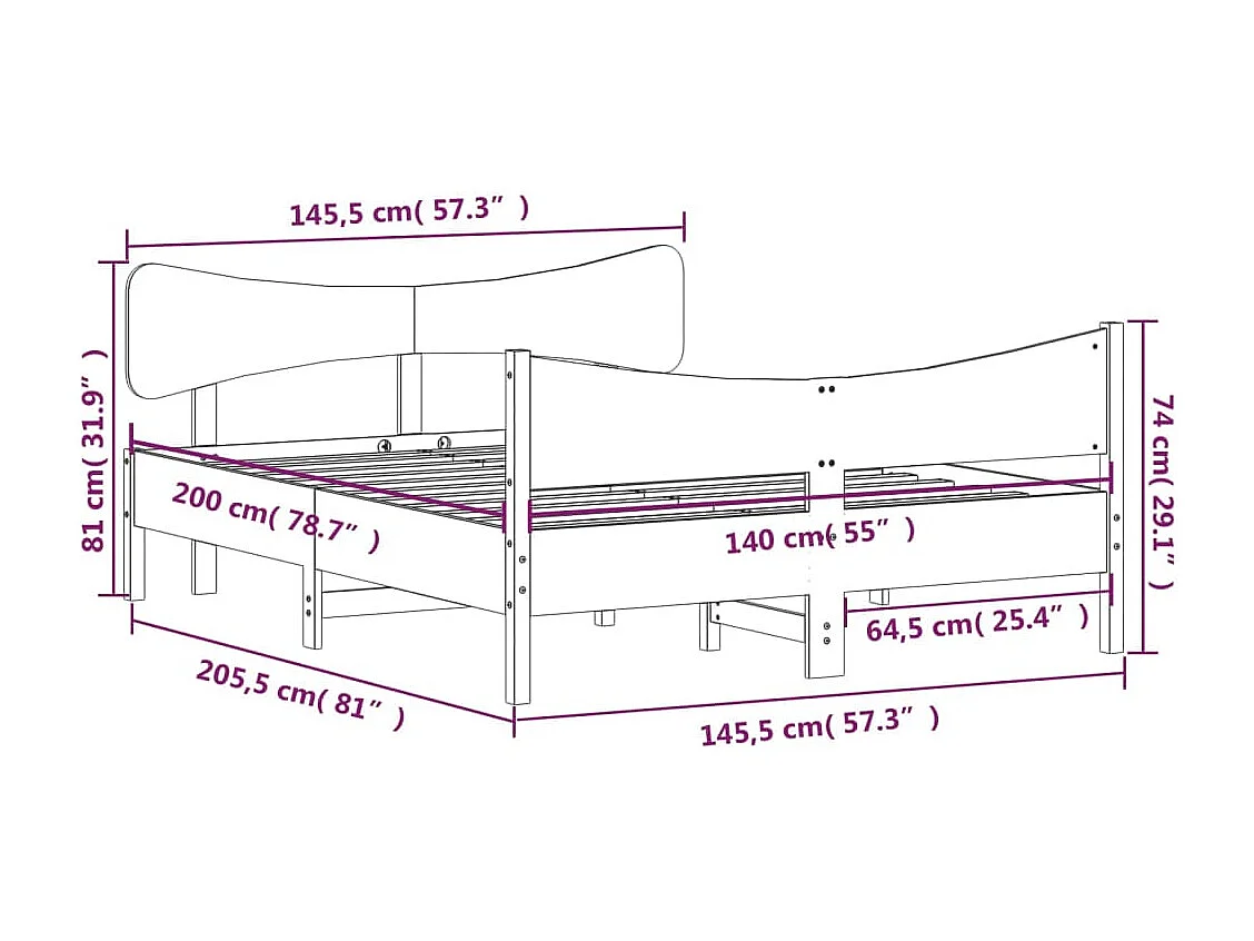 Lit double | Lit adulte | Cadre de lit cire marron 140x200cm bois pin massif