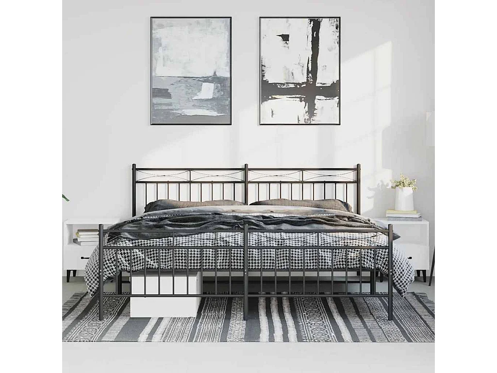 Lit double | Lit adulte | Cadre de lit métal avec pied de lit noir 193x203cm