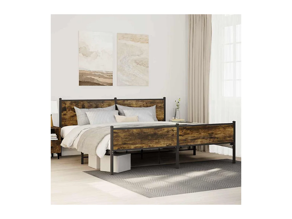 Letto per adulti | Letto matrimoniale | Giroletto senza Materaso in Metallo Rovere Fumo 200x200 cm