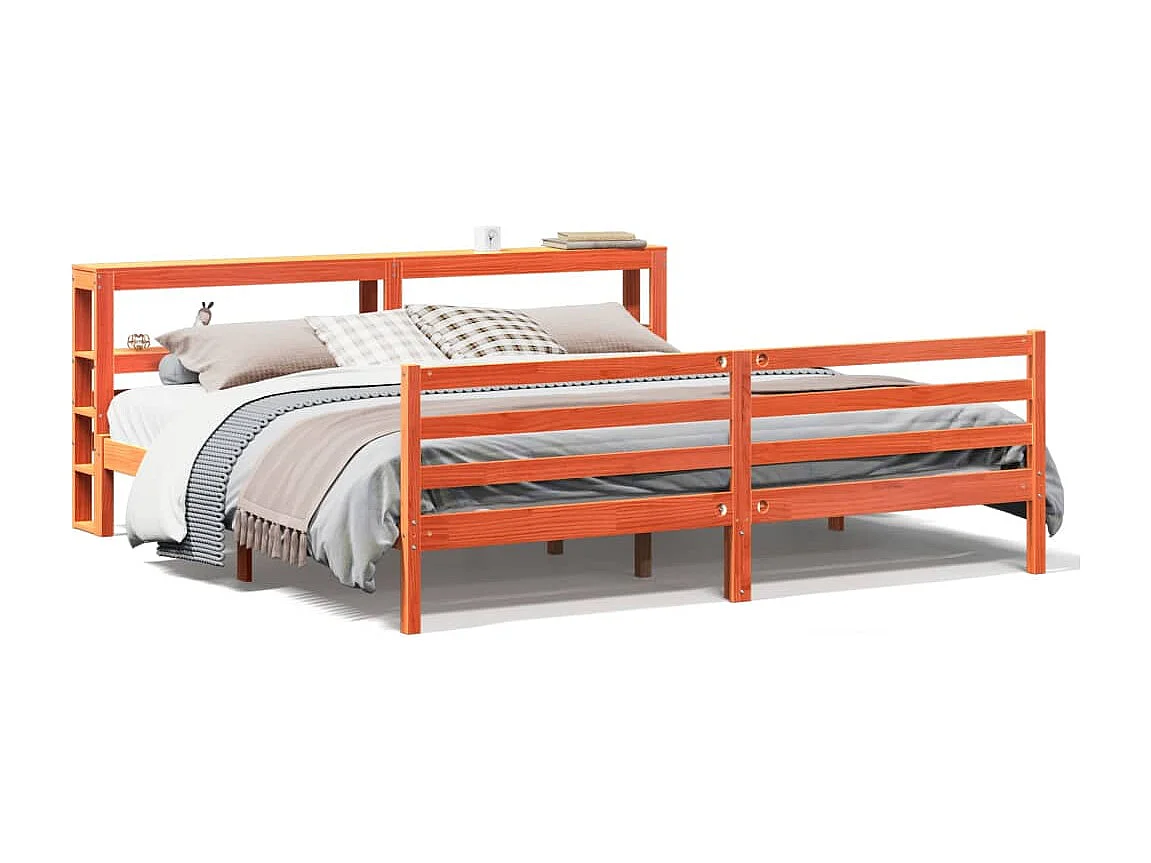 Lit double | Lit adulte | Cadre de lit cire marron 200x200cm bois pin massif