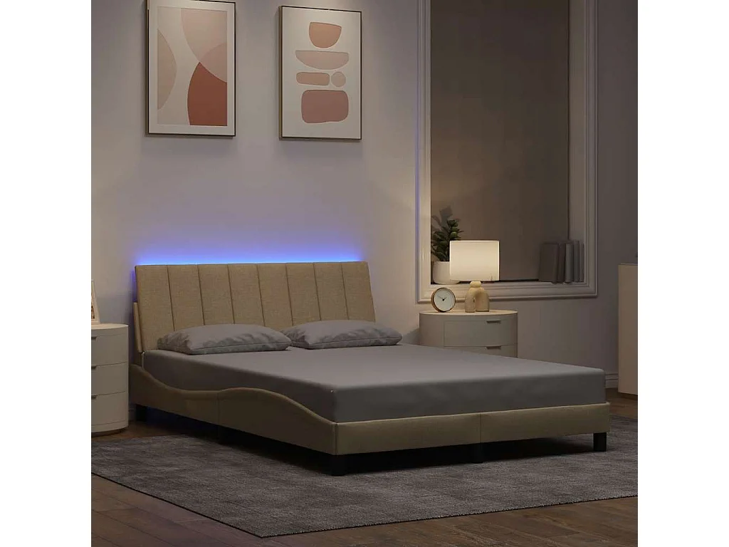 Bedframe | Tweepersoonsbed zonder matras "Hanko" stof crmekleurig 140x190 cm