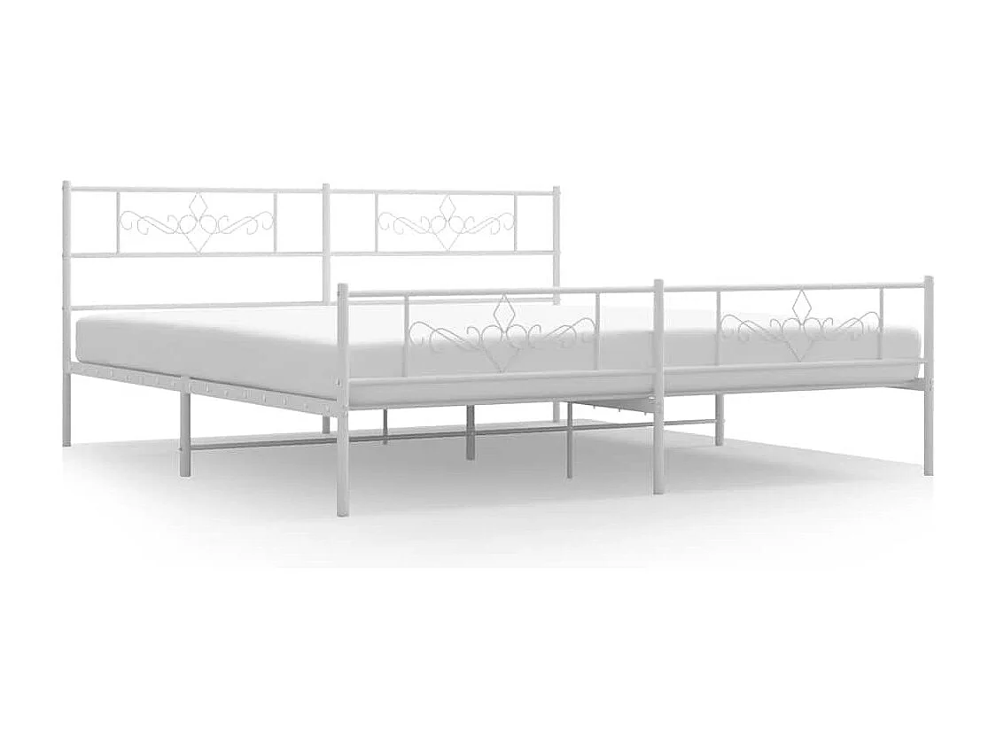 Lit double | Lit adulte | Cadre de lit métal et pied de lit blanc 193x203 cm