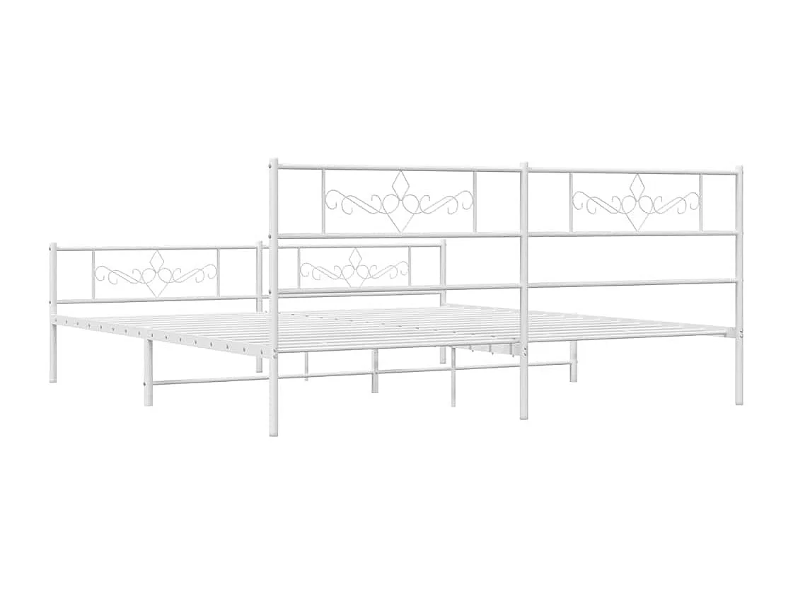 Lit double | Lit adulte | Cadre de lit métal et pied de lit blanc 193x203 cm