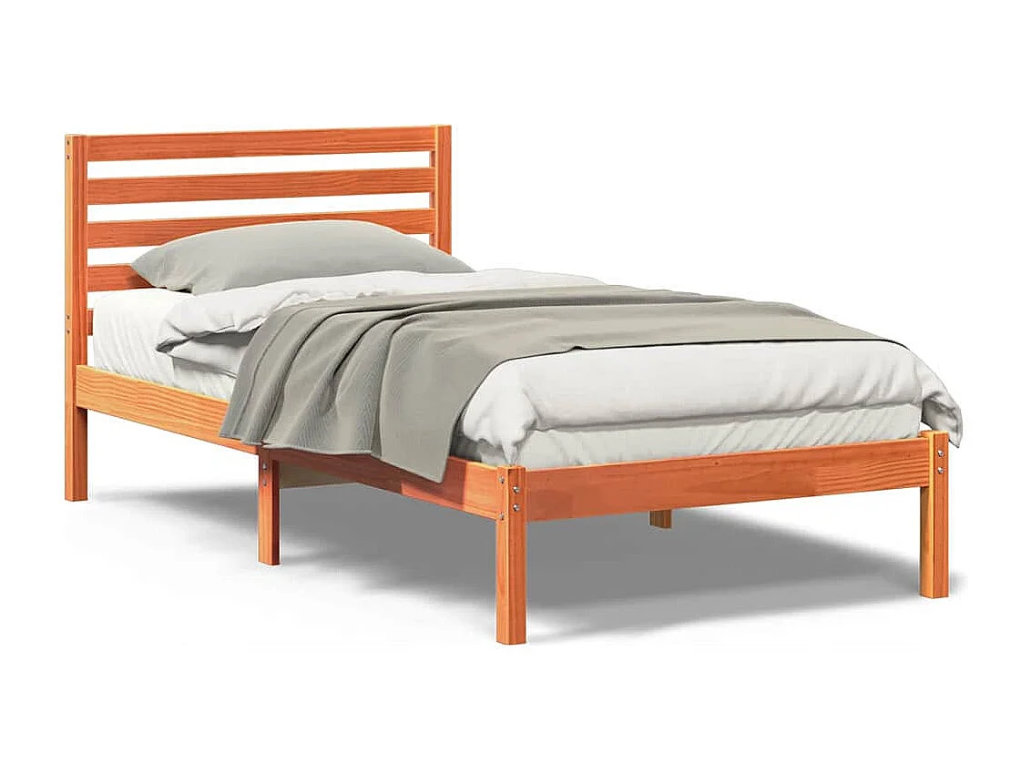 Lit simple | Lit adulte, enfant | Cadre de lit Marron cire 90x200 cm Bois massif en pin
