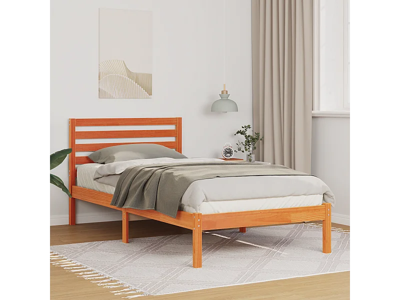 Lit simple | Lit adulte, enfant | Cadre de lit Marron cire 90x200 cm Bois massif en pin