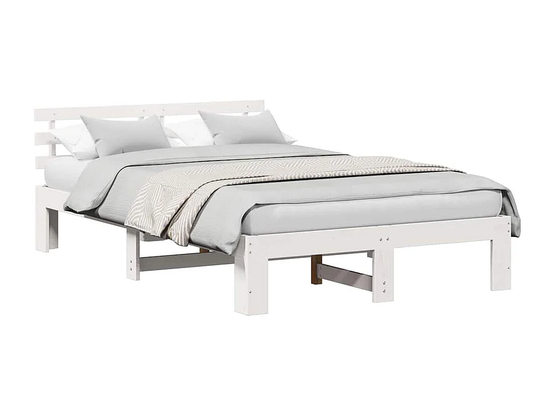Lit double | Lit adulte | Cadre de lit Blanc 135x190 cm Bois de pin massif