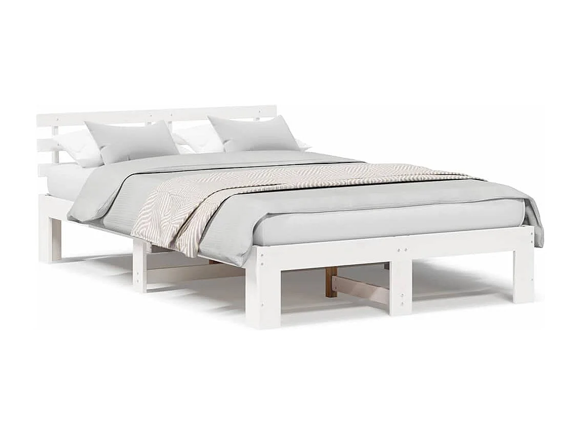 Lit double | Lit adulte | Cadre de lit Blanc 135x190 cm Bois de pin massif