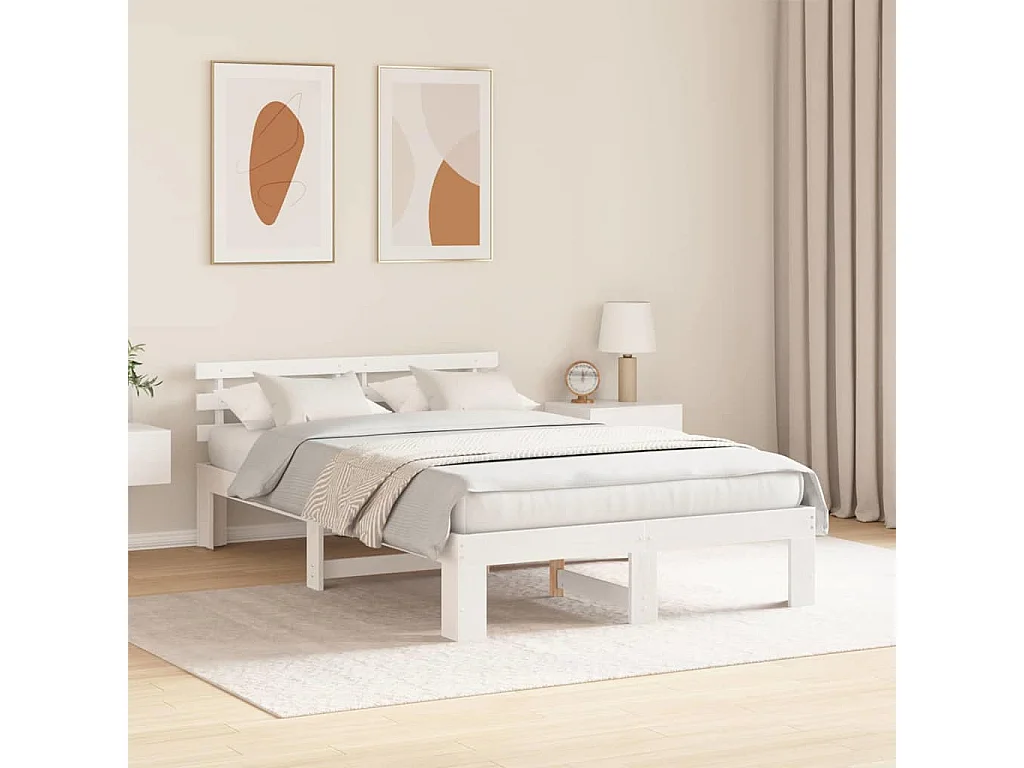 Lit double | Lit adulte | Cadre de lit Blanc 135x190 cm Bois de pin massif