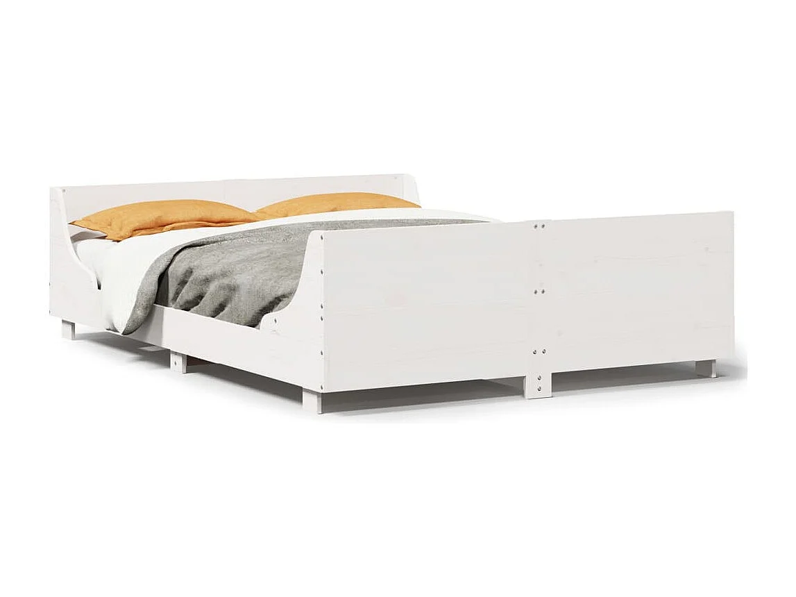 Lit double | Lit adulte | Cadre de lit blanc 150x200 cm bois de pin massif