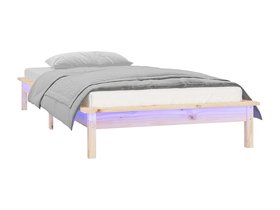 Lit simple | Lit adulte, enfant | Cadre de lit à LED 75x190 cm petit simple bois massif