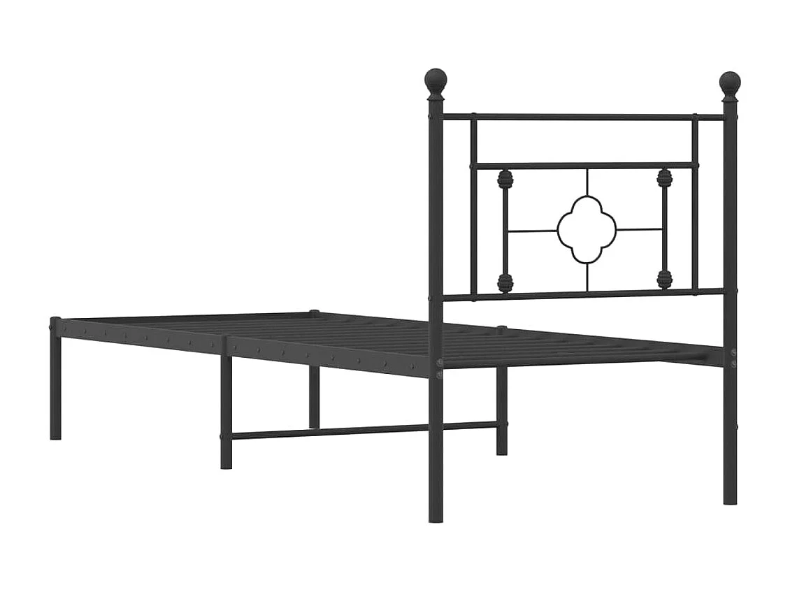 Lit simple | Lit adulte, enfant | Cadre de lit métal avec tête de lit noir 80x200 cm