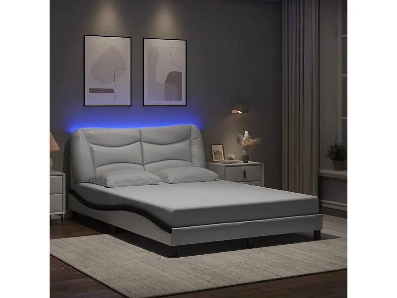 Lit double | Lit adulte | Cadre de lit avec LED blanc et noir 140x190 cm