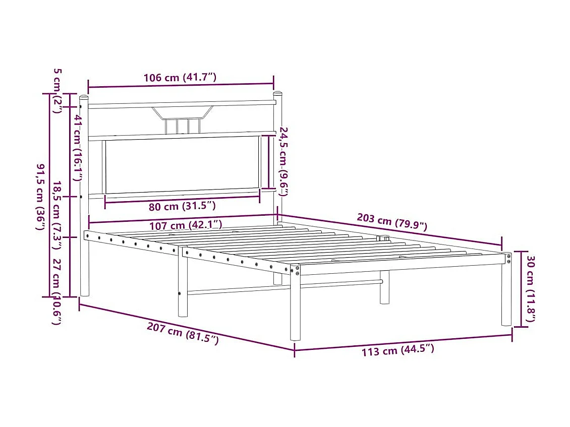 Lit simple | Lit adulte, enfant | Cadre de lit chêne sonoma 107x203 cm