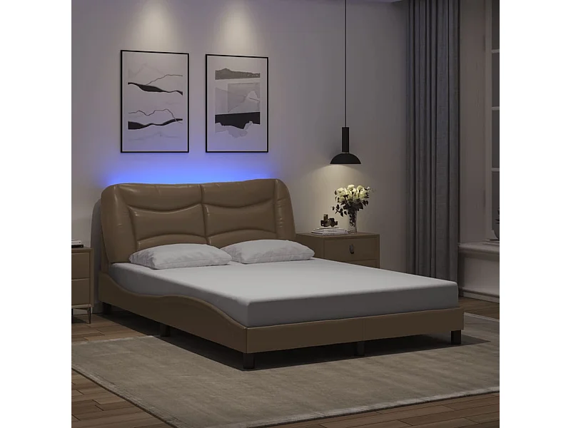 Lit double | Lit adulte | Cadre de lit avec LED cappuccino 140x200 cm