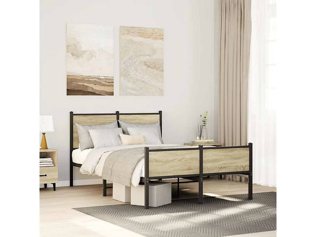 Letto per adulti | Letto singolo | Giroletto senza Materaso in Metallo Rovere Sonoma 120x200 cm