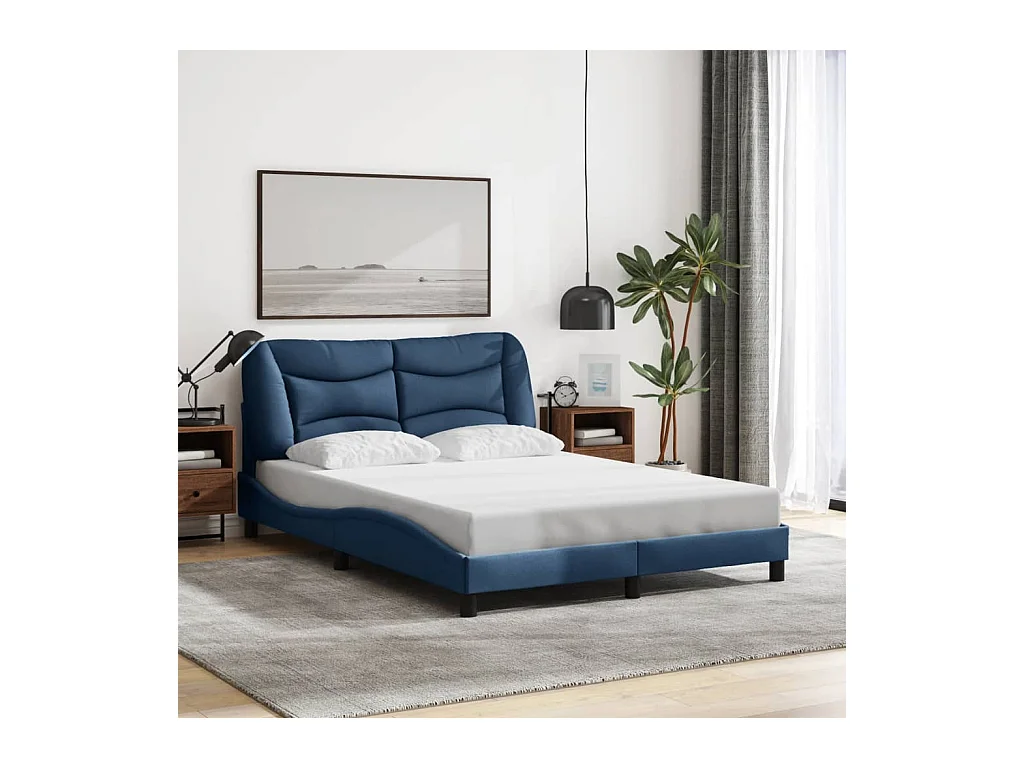 Lit double | Lit adulte | Cadre de lit avec LED bleu 140x190 cm tissu