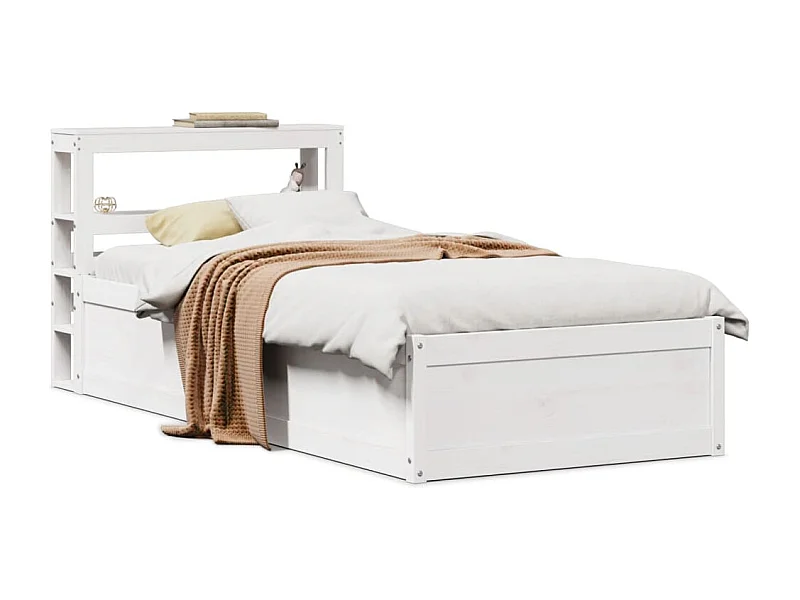 Letto per adulti | Letto singolo | Giroletto con Testiera Bianco 75x190 cm Legno Massello di Pino