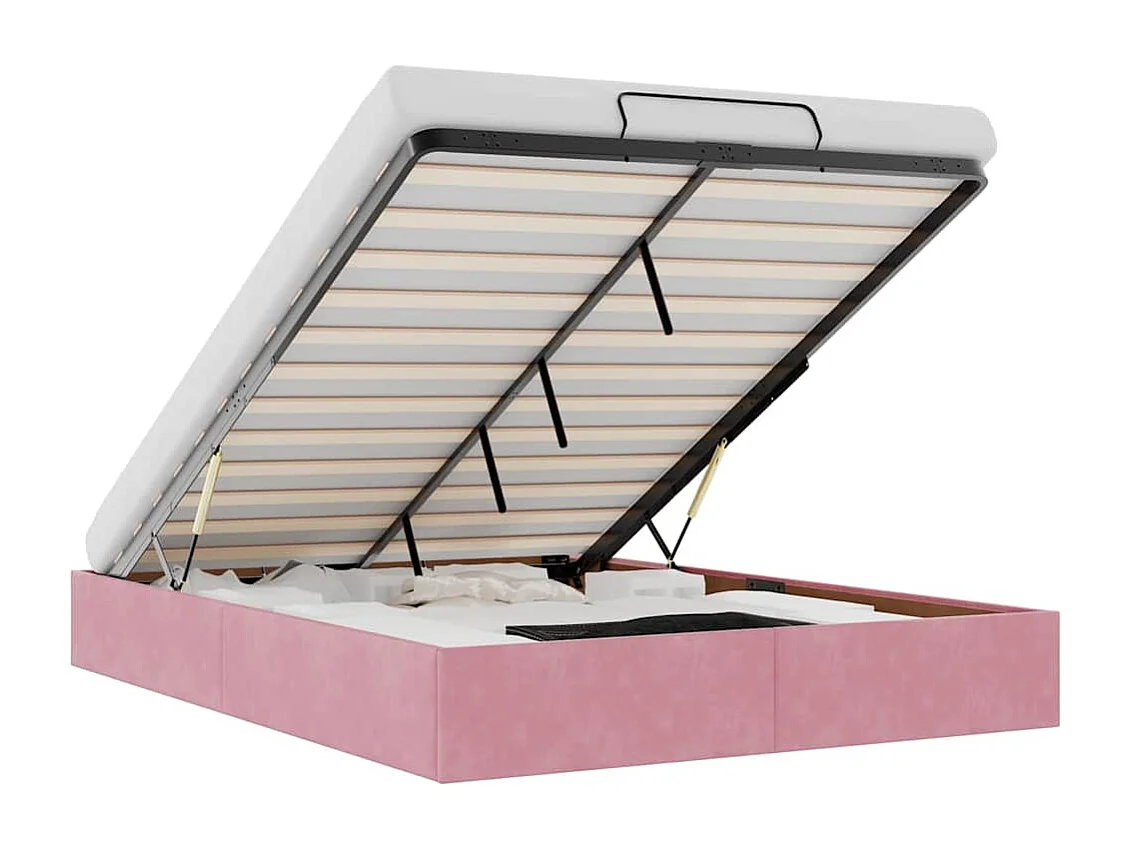 Lit double | Lit adulte | Cadre de lit ottoman rose 140x190 cm velours