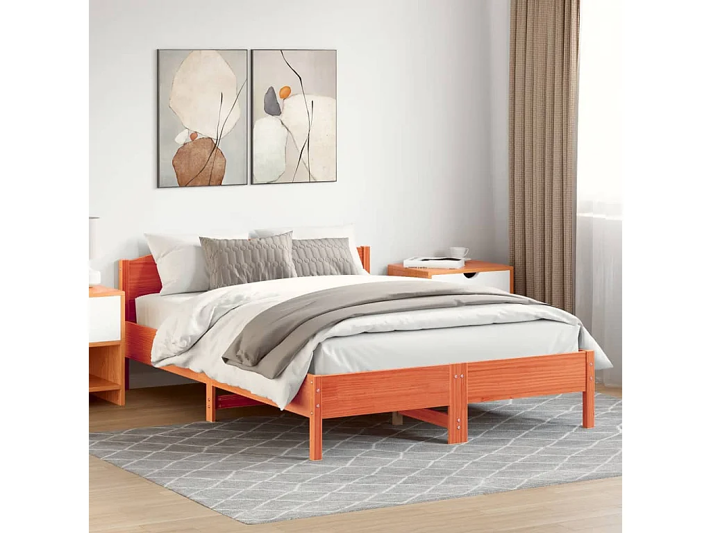 Lit double | Lit adulte | Cadre de lit cire marron 150x200cm bois pin massif