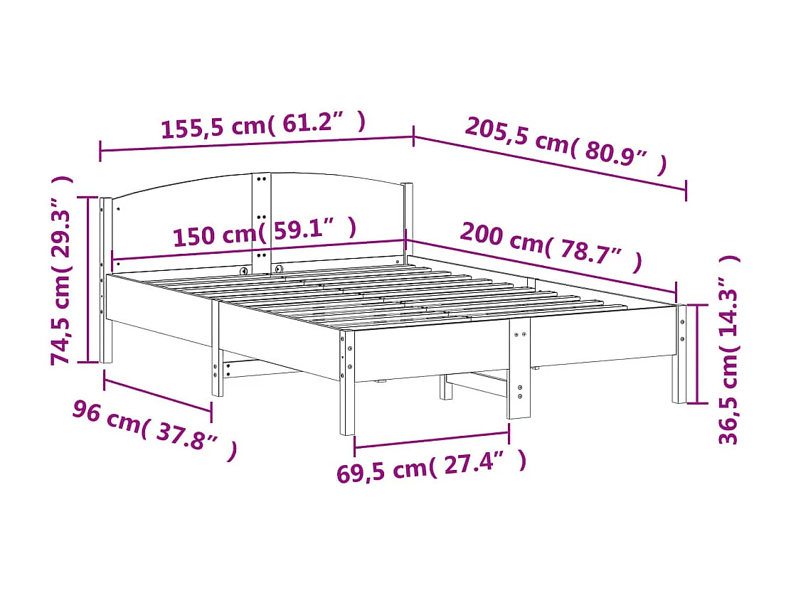 Lit double | Lit adulte | Cadre de lit cire marron 150x200cm bois pin massif