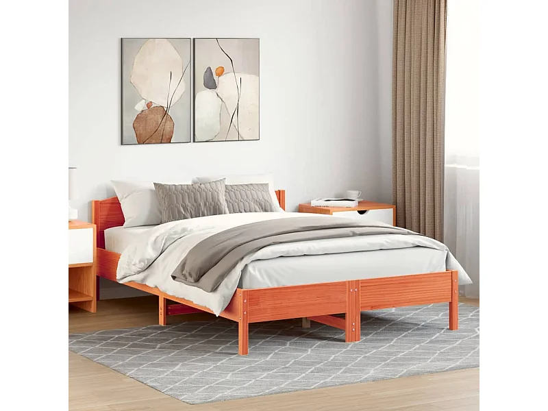 Lit double | Lit adulte | Cadre de lit cire marron 150x200cm bois pin massif