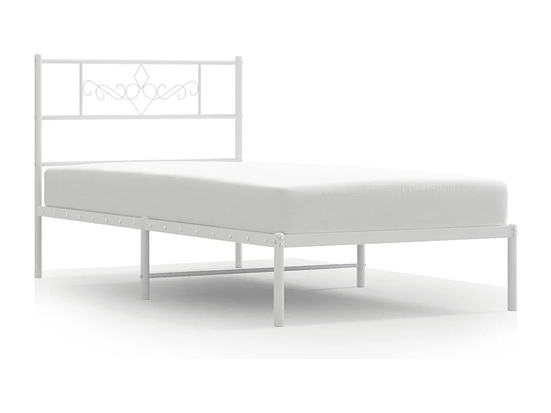 Lit simple | Lit adulte, enfant | Cadre de lit métal avec tête de lit blanc 75x190cm
